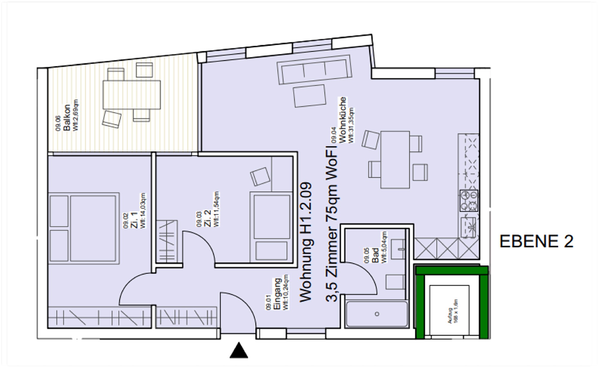 KS Immobilien Projekt Grundrissbeispiel 3,5 Zimmer Wohnung
